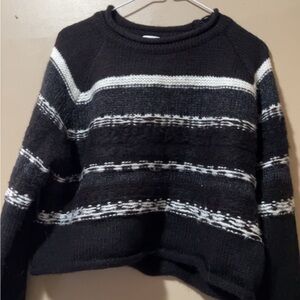 John + Jenn Black Crew Neck Sweater with Textured Stripes
